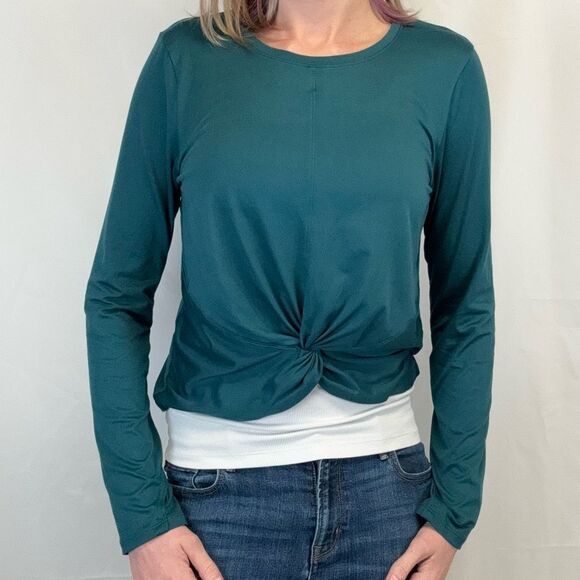 Zobha Women's Twist Front Long Sleeve Athletic Tee T Shirt Dark Teal L LG Large - Picture 1 of 13